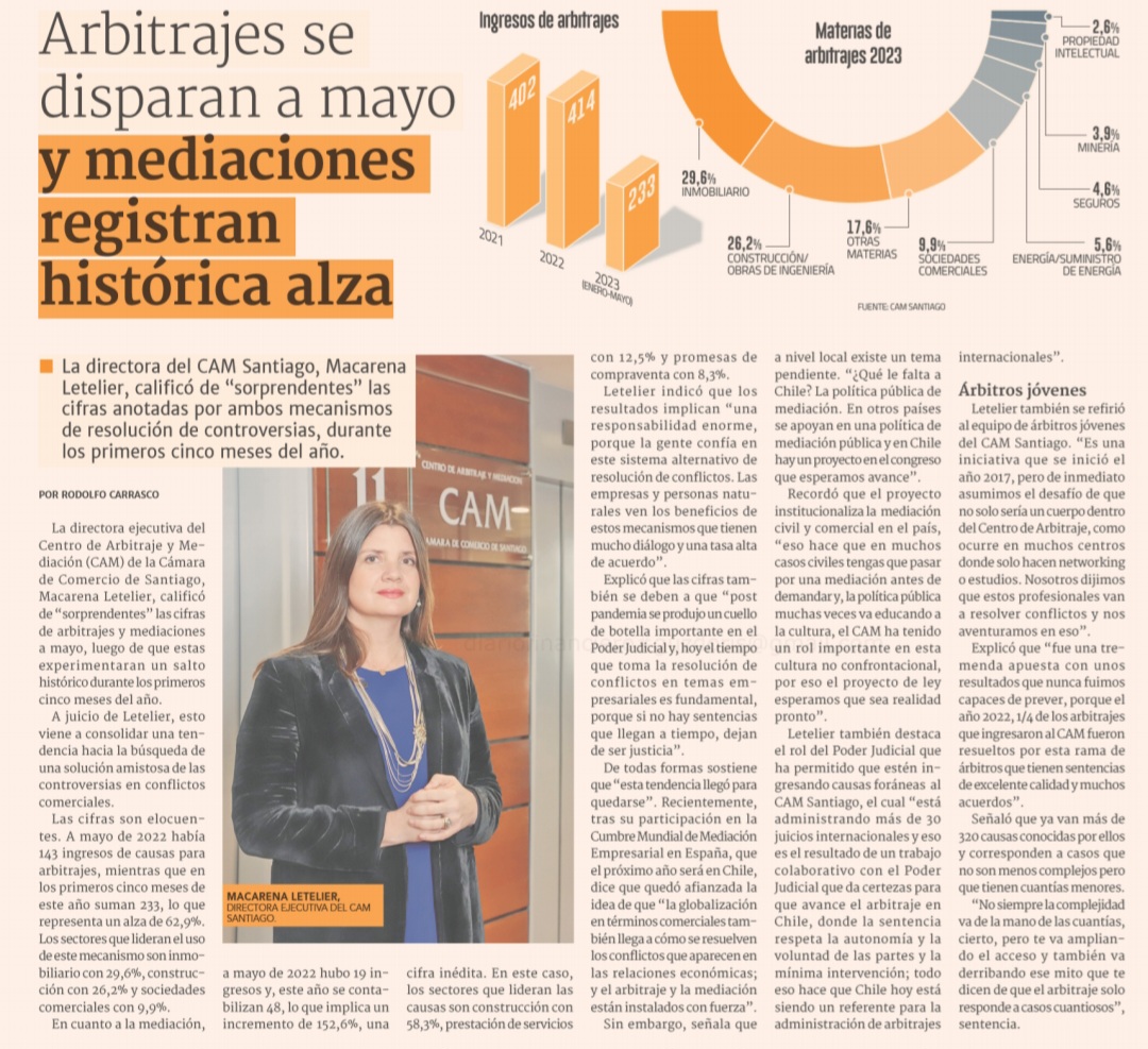 Arbitrajes y mediaciones o Diario Financier